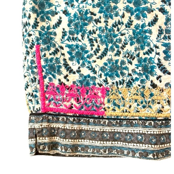 John Mark Boho Embroidered Floral 3/4 Sleeve Peasant Tunic Top Turquoise Small - Picture 10 of 15